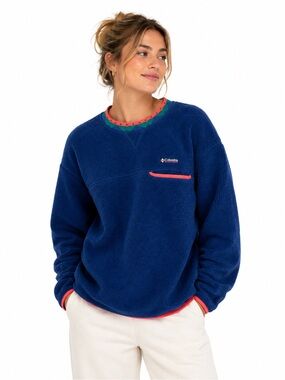 Vintage Columbia Royal Blue Fleece Pullover with Coral Trim